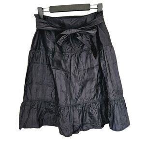 Vintage Carlisle 100% Silk Black Pleated Belted Ruffled Skirt 10